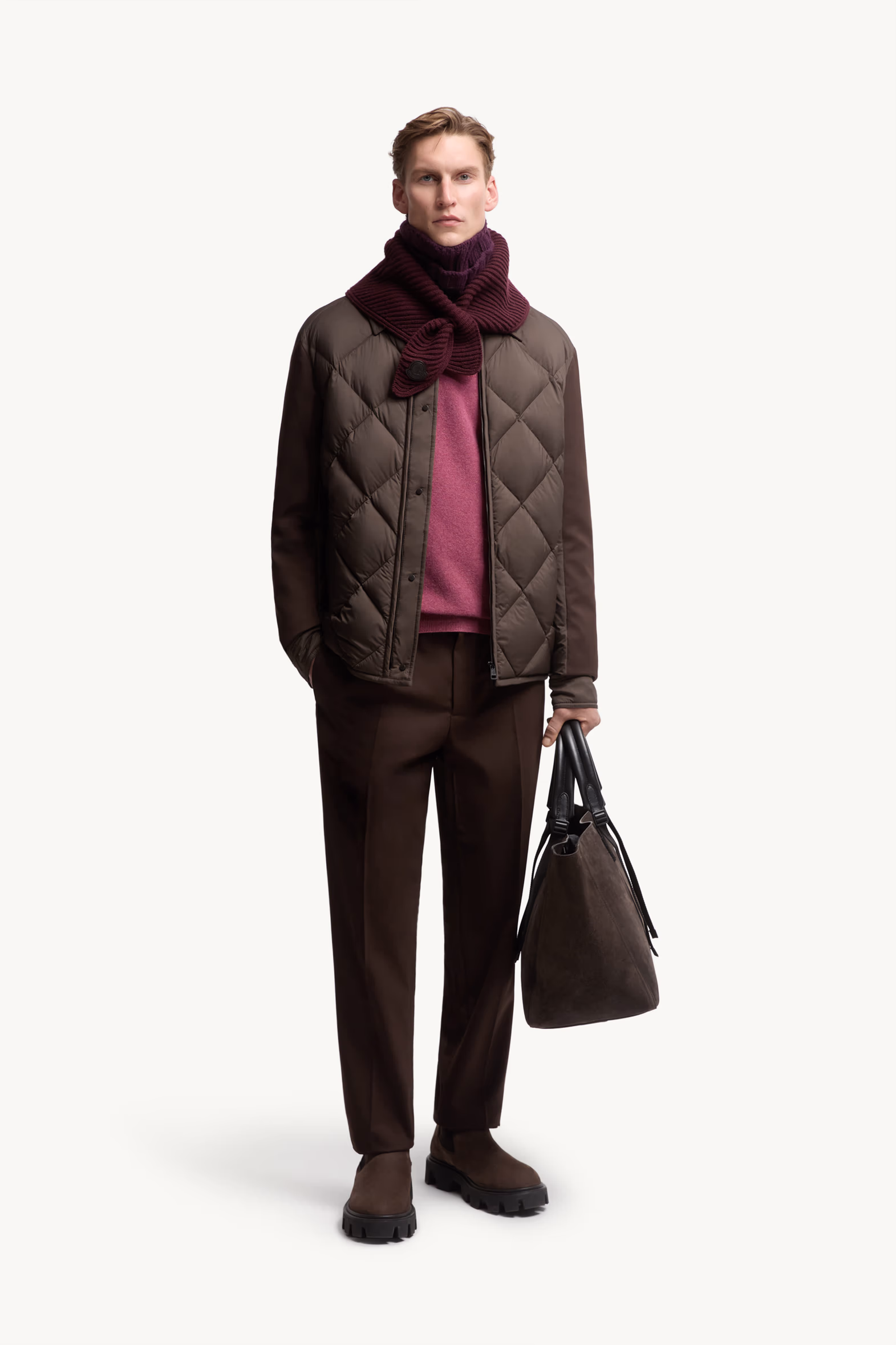 Aiguille Diamond-Quilted Down Shirt Jacket Men Brown Moncler 0
